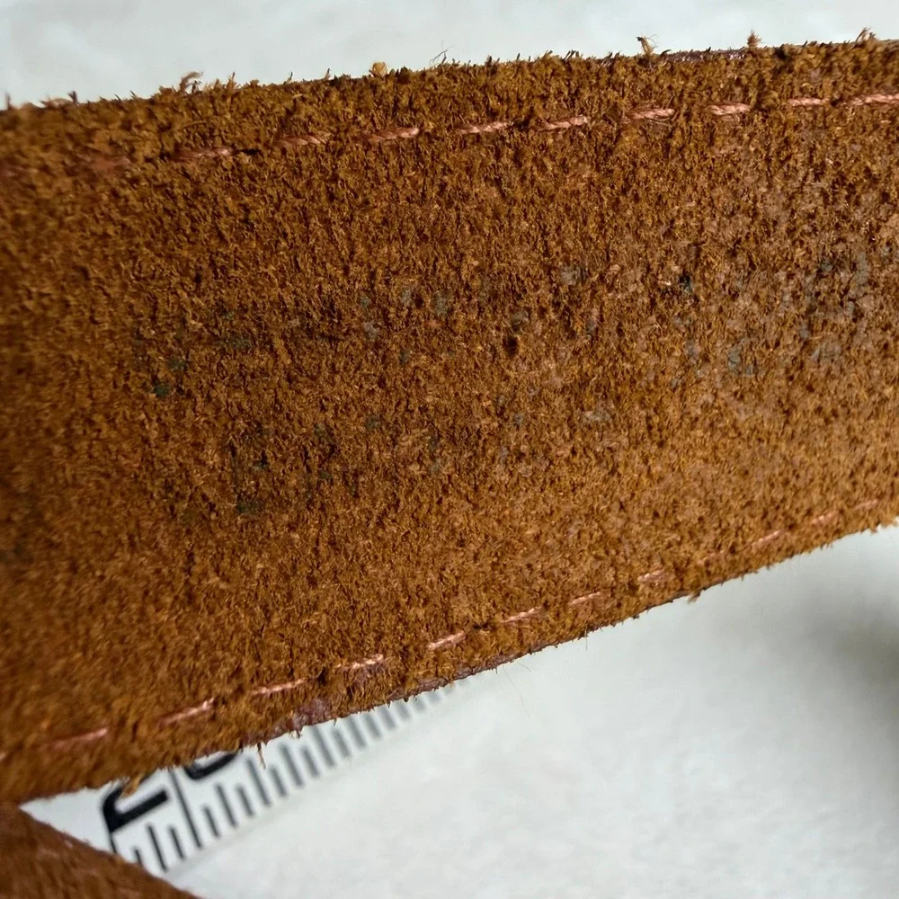 Leather Shop Western Belt Women Size 28 Brown Genuine Leather‎ Engraved Buckle